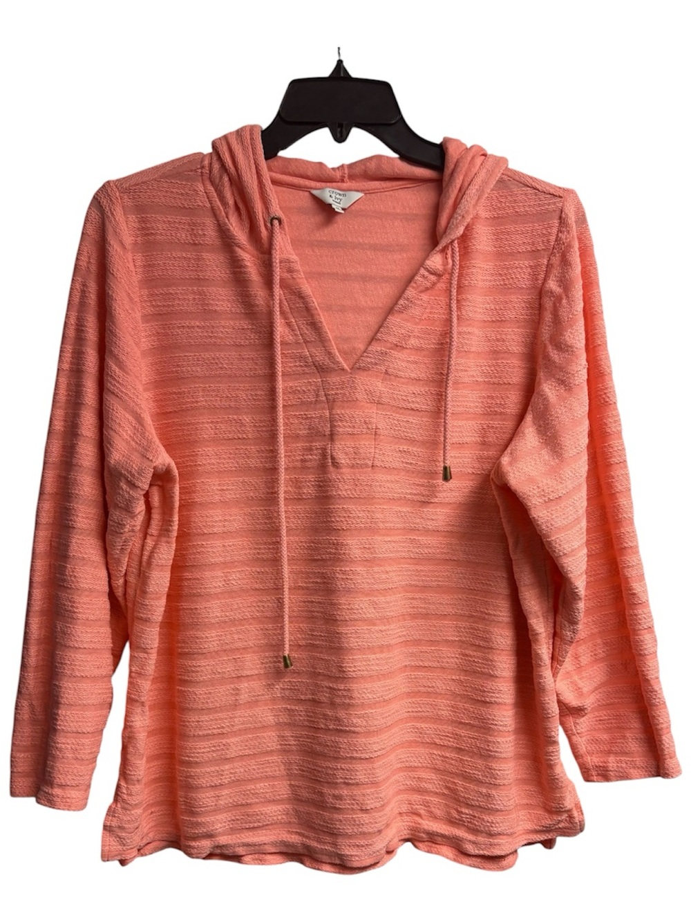 Crown & Ivy Coral V-Neck Hoodie 100% Cotton Size 2XL